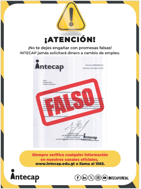 Intecap alerta sobre falsos procesos de reclutamiento